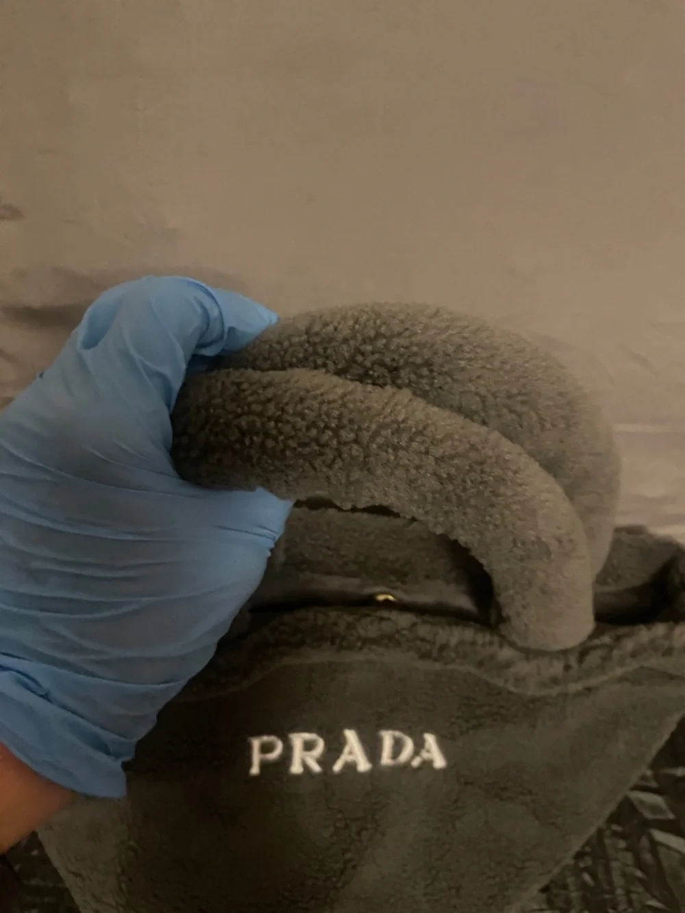 Prada Gray Sherpa Tote with White Logo - Picture 13 of 17